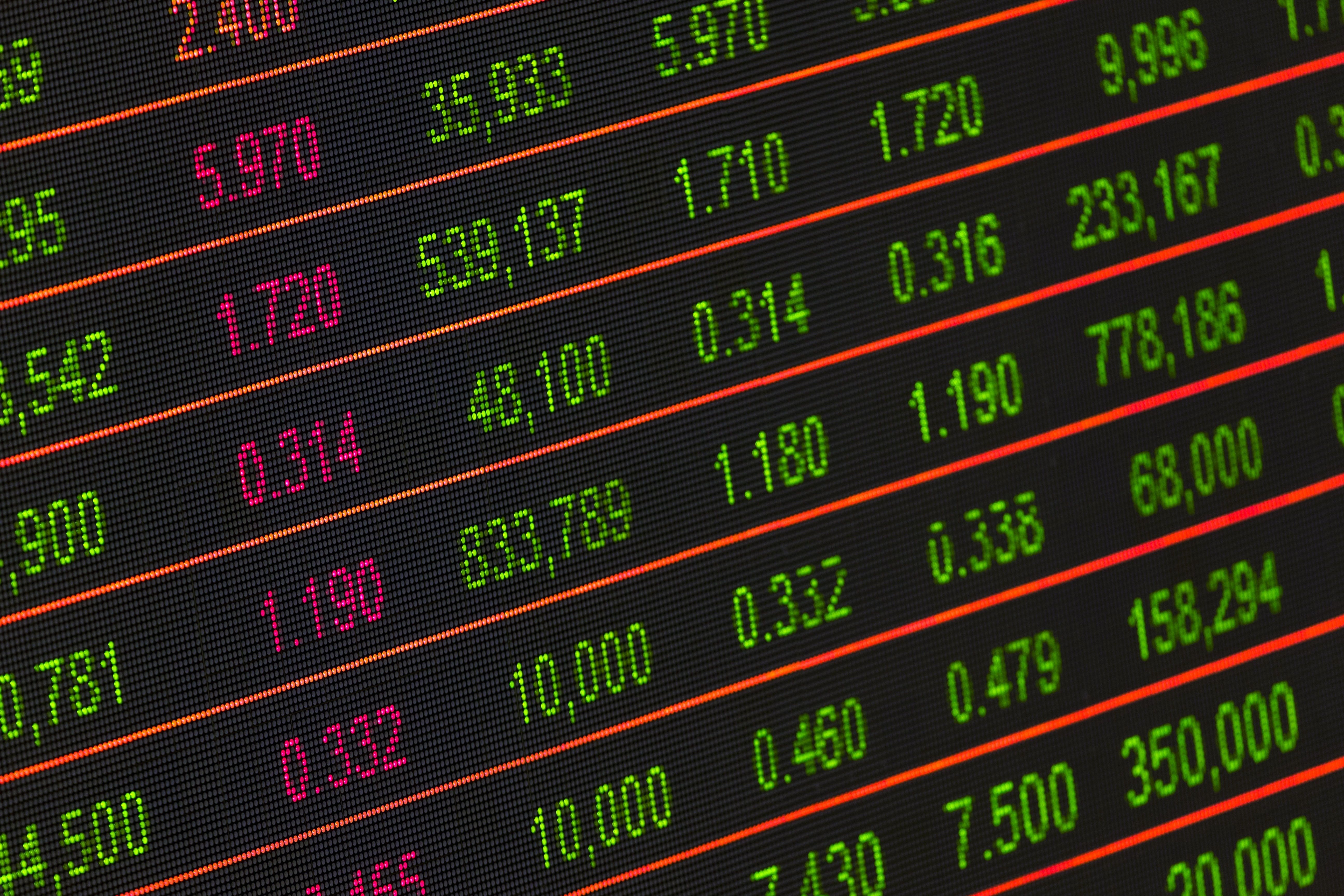 Stock market board showing changing prices, illustrating futures price movement and risk