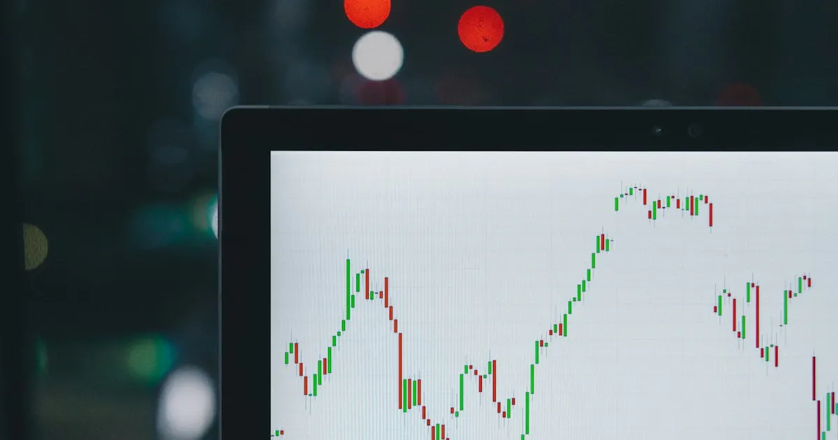 Close-up of stock market data and trend indicators on a trading display