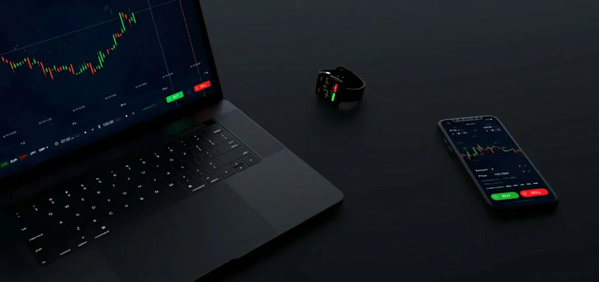 Close-up of stock trading chart with green and red candlesticks showing market volatility